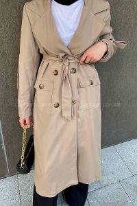 Lamelif Pelican Ön Düğmeli Trençkot Vizonrengi