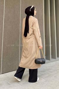 Lamelif Pelican Ön Düğmeli Trençkot Vizonrengi