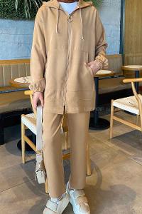 Brown With Milk Hood Neck Long Arm Without Accessories Cotton Regular Trousers Comfortable Suit