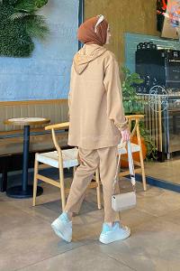 Brown With Milk Hood Neck Long Arm Without Accessories Cotton Regular Trousers Comfortable Suit