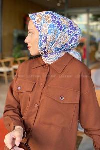 Lamelif Dıtsy Flower Desen Soft Eşarp Serisi Açık Mavi