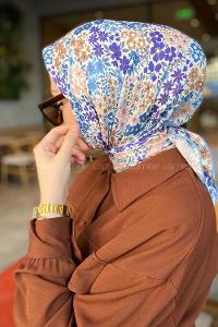 Lamelif Dıtsy Flower Desen Soft Eşarp Serisi Açık Mavi
