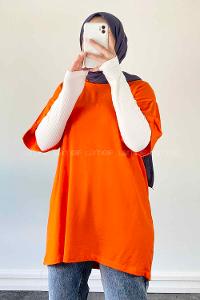 Orange Medium Crew Neck Short Arm Combed Fabric Unprinted T-shirt