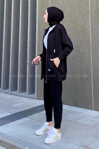 Black Hood Neck Long Arm Without Accessories Cotton Cotton Fabric Elastic Trousers Comfortable Suit