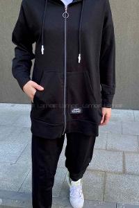 Black Hood Neck Long Arm Without Accessories Cotton Cotton Fabric Elastic Trousers Comfortable Suit