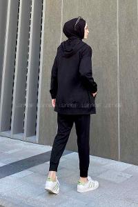 Black Hood Neck Long Arm Without Accessories Cotton Cotton Fabric Elastic Trousers Comfortable Suit