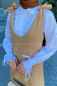 Brown With Milk V Neck Viscose Fabric Unprinted Dresess