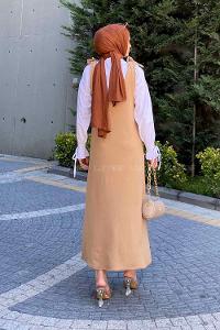 Brown With Milk V Neck Viscose Fabric Unprinted Dresess