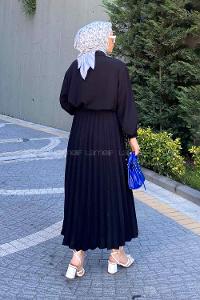 Black Shirt Collar Long Arm Linen Cotton Pleated Suit