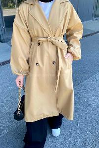 Camel Long Arm Belted Cotton Trench Coat