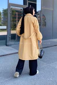 Camel Long Arm Belted Cotton Trench Coat