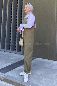 Dark Green Normal Neck Linen Unprinted Overalls