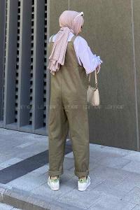 Dark Green Normal Neck Linen Unprinted Overalls