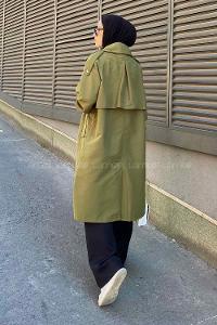 Khaki Long Arm Belted Cotton Trench Coat