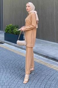 Lamelif Zeta Çizgili Takım Sütlü Kahve