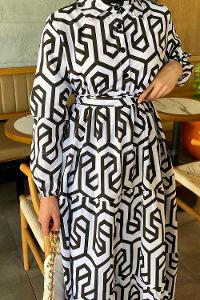 Black Shirt Collar Cotton Printed Dresess