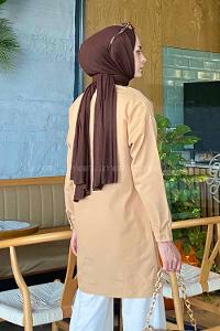 Brown With Milk Shirt Collar Long Arm Viscose Fabric Printed Shirt