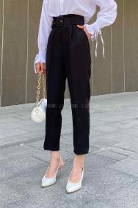 Lamelif Kemerli Havuç Pantolon Siyah