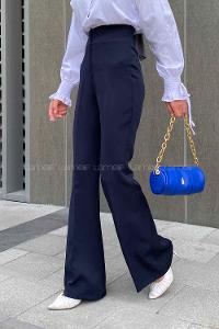 Lamelif Yüksek Bel İspanyol Paça Gizli Cep Pantolon Lacivert