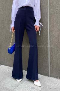 Lamelif Yüksek Bel İspanyol Paça Gizli Cep Pantolon Lacivert