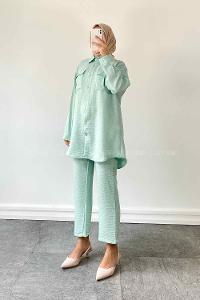 Water Green Shirt Collar Long Arm Without Accessories Viscose Fabric Regular Trousers Comfortable Suit