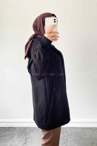 Black Zippered Neck Long Arm Cotton Cardigan