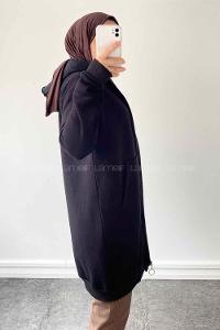 Black Hood Neck Long Arm Combed Fabric Cotton Cardigan