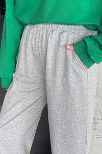 Gray Elastic Trousers Elastic Waist Regular Cut Bottom Tracksuit