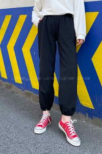 Black Elastic Trousers Elastic Waist Regular Cut Bottom Tracksuit