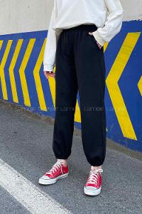 Black Elastic Trousers Elastic Waist Regular Cut Bottom Tracksuit