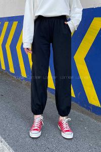 Black Elastic Trousers Elastic Waist Regular Cut Bottom Tracksuit