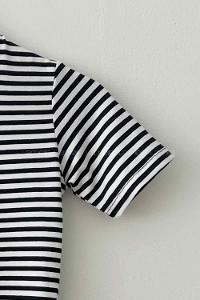 Lamelif Balıkçı Yaka Çizgili Kısa Kol Body Beyaz Siyah