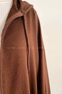 Bitter Brown Hood Neck Combed Fabric Wool Cardigan