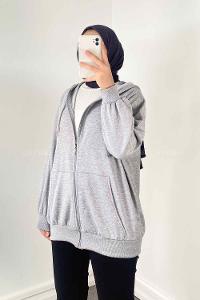 Gray Hood Neck Combed Fabric Wool Cardigan