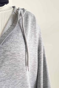 Gray Hood Neck Combed Fabric Wool Cardigan