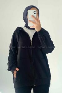 Black Hood Neck Combed Fabric Wool Cardigan