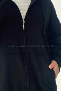 Black Hood Neck Combed Fabric Wool Cardigan