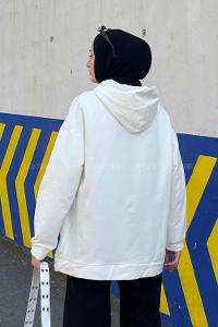 Lamelif Sharapova Kanguru Cepli Nike İki İplik Sweatshirt  Beyaz