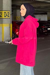 Fuchsia Hood Neck Long Arm Unprinted Sweatshirt