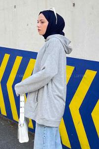 Gray Hood Neck Long Arm Unprinted Sweatshirt