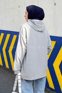 Gray Hood Neck Long Arm Unprinted Sweatshirt