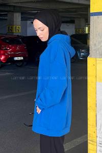 Blue Hood Neck Long Arm Unprinted Sweatshirt