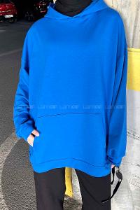 Blue Hood Neck Long Arm Unprinted Sweatshirt