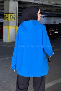 Blue Hood Neck Long Arm Unprinted Sweatshirt