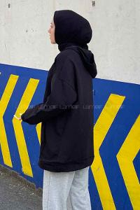 Lamelif Sharapova Kanguru Cepli Nike İki İplik Sweatshirt Siyah