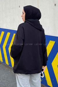 Lamelif Sharapova Kanguru Cepli Nike İki İplik Sweatshirt Siyah