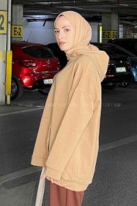 Brown With Milk Hood Neck Long Arm Unprinted Sweatshirt