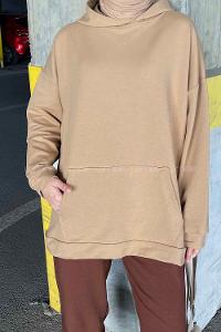 Brown With Milk Hood Neck Long Arm Unprinted Sweatshirt