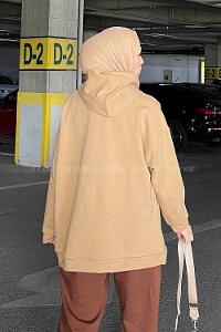 Brown With Milk Hood Neck Long Arm Unprinted Sweatshirt