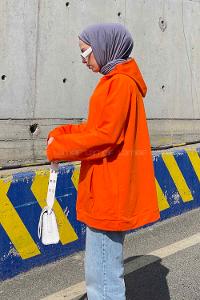 Orange Hood Neck Long Arm Unprinted Sweatshirt